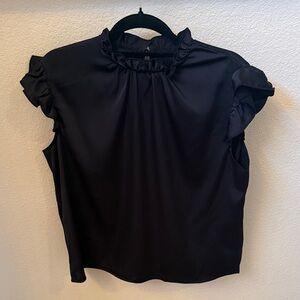 Women’s Black Ruffle Neck Cap Sleeve Top
